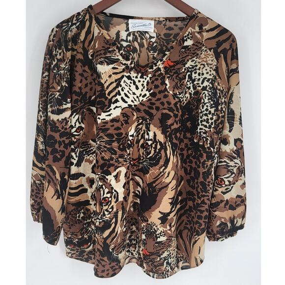 Fashions from Samantha O California Vintage Cheetah Tiger Blouse Measures as XL - Picture 1 of 7